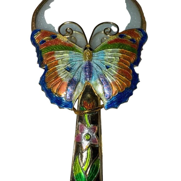 Vintage Colorful Cloisonne Butterfly Floral Handheld Magnifying Glass 2.75' - Picture 2 of 7